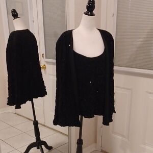 4/$80 Black Ruffled Top & Blazer Combo With Sequins - Size 18W